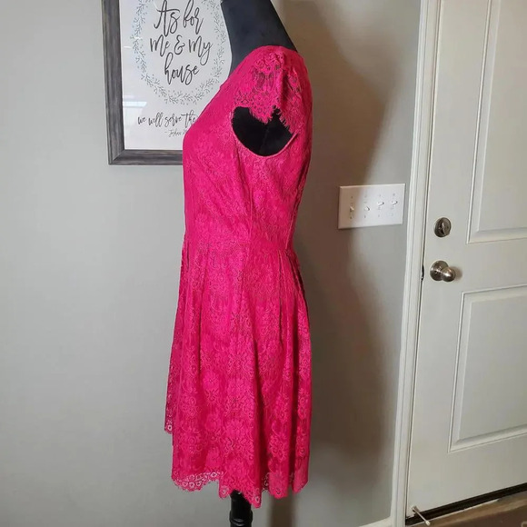 XXI Forever 21 Juniors Size Medium Fuscia Pink Lace Dress - Picture 6 of 12